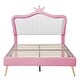 preview thumbnail 6 of 10, Full Upholstered Bed Frame w/Crown Headboard & LED for Kids,White Pink