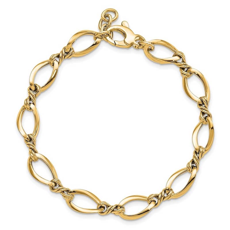 Curata 14k Yellow Gold 7.5" 8.8mm Twisted Fancy Link Bracelet