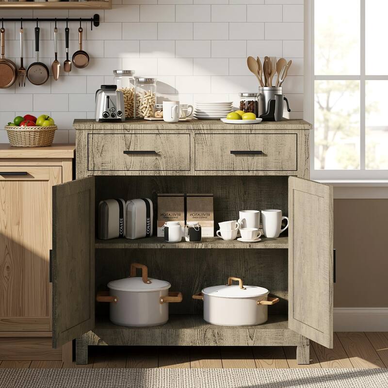 Homy Casa Modern Farmhouse Buffet Cabinet with Storage & 2 Drawers