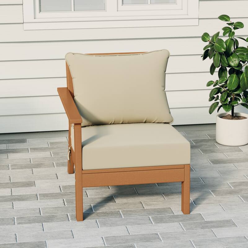 Birchwood All Weather HDPE Outdoor Patio Deep Seating Teak Left Arm Facing Chair With Cushions (1-Piece)