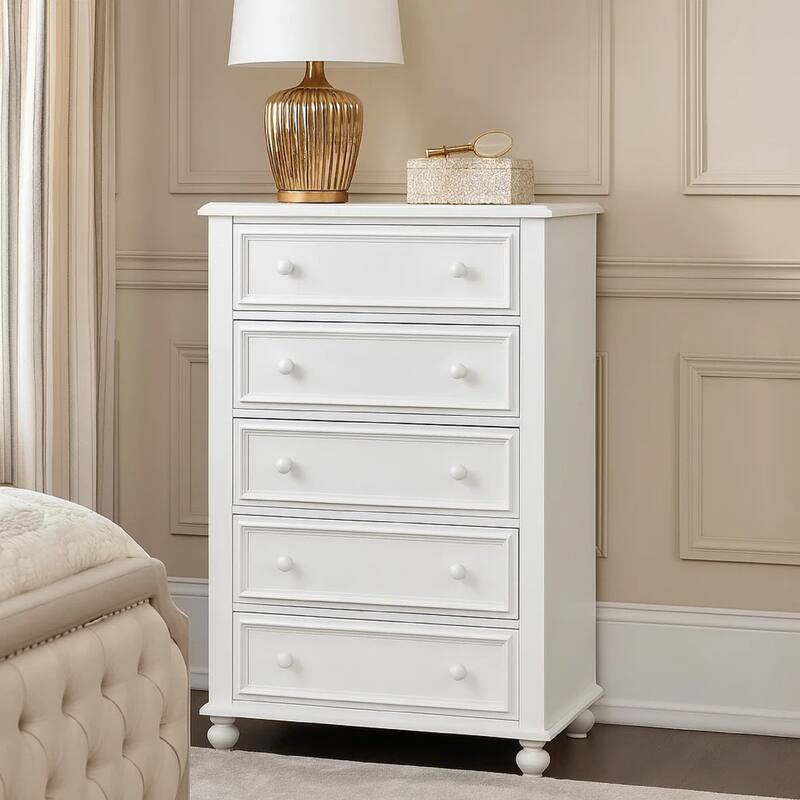Wooden 5 Drawers Chest, White