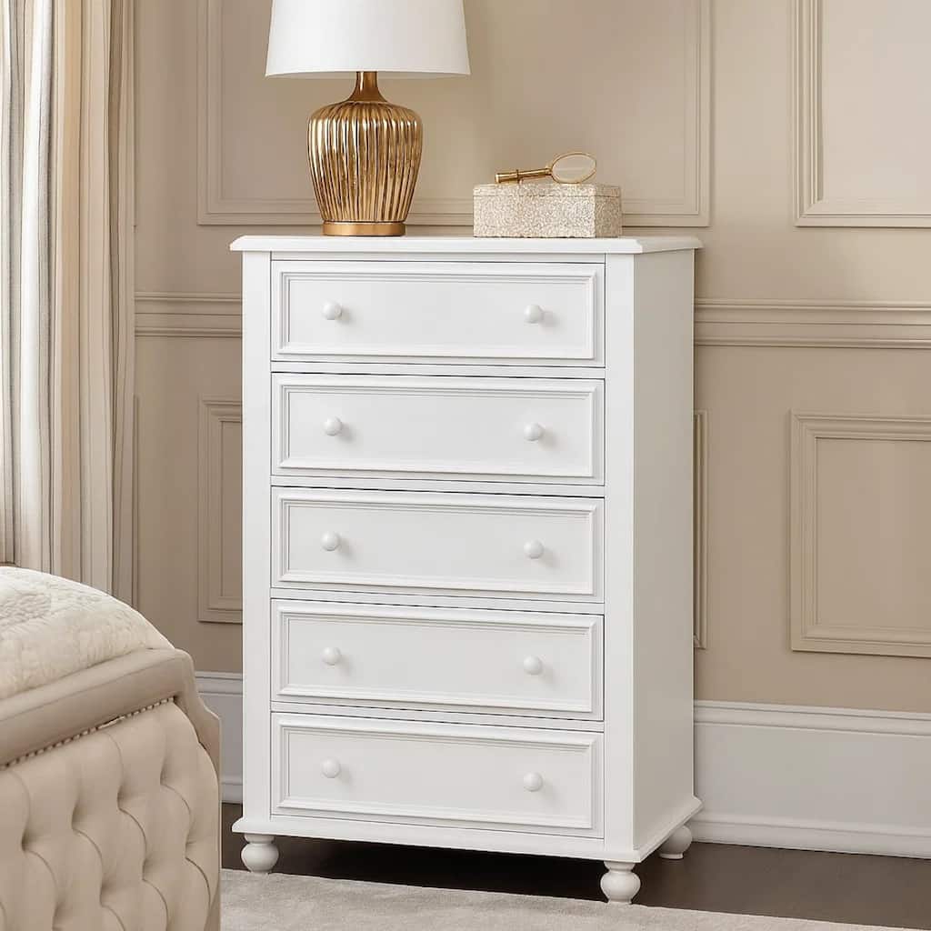Wooden 5 Drawers Chest, White