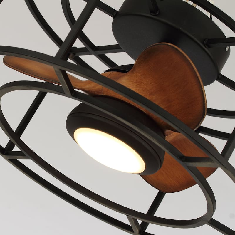 20" Industrial Metal Caged Low Profile Ceiling Fan with Light