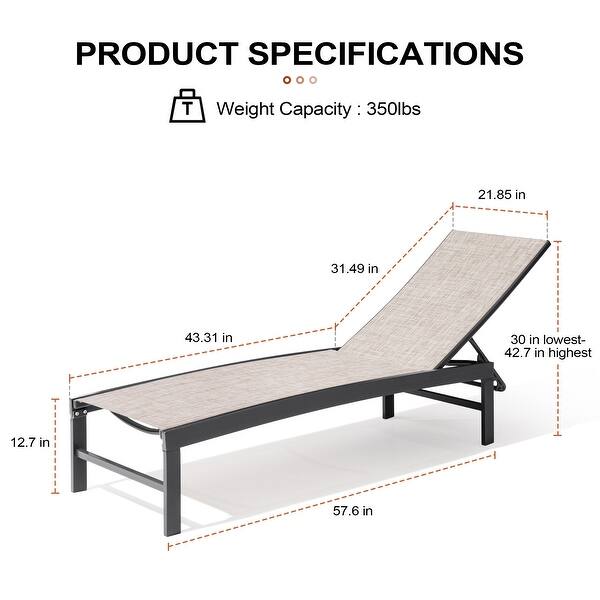 dimension image slide 7 of 8, Outdoor All-Weather Patio Chaise Lounge Chairs Sun Lounger with Adjustable Backrest