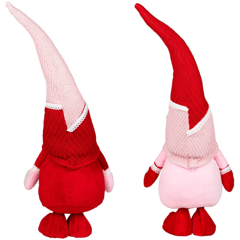 Valentine's Day Gnomes with Knitted Hats - 23" - Pink and Red - Set of 2