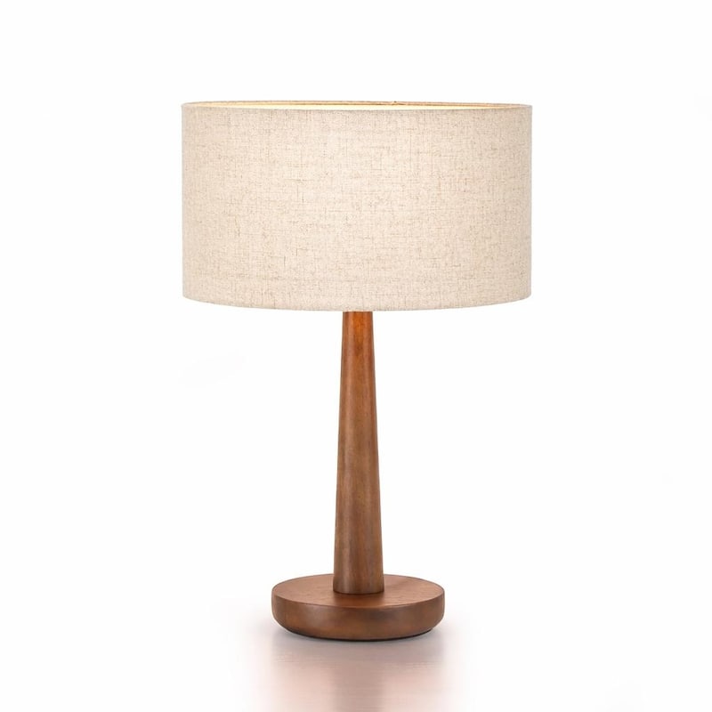 18.5" Modern Table Lamp with Walnut Wood Base, Dimmable Bedside Lamp, UL Listed - Beige Linen Shade