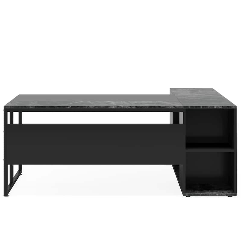 71" L-Shaped Executive Desk with Storage Cabinet & Shelves Black