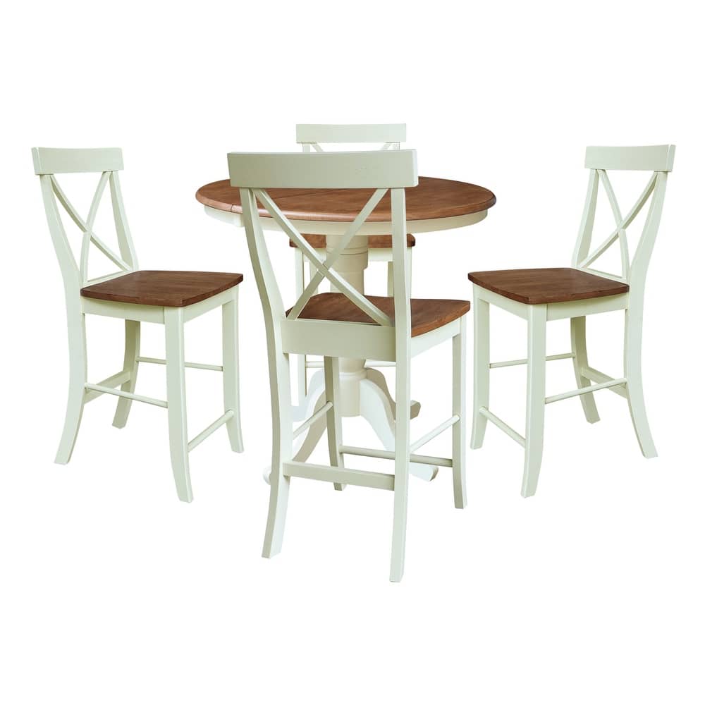 36" Round Extension Dining Table With X-back Counter Height Stools