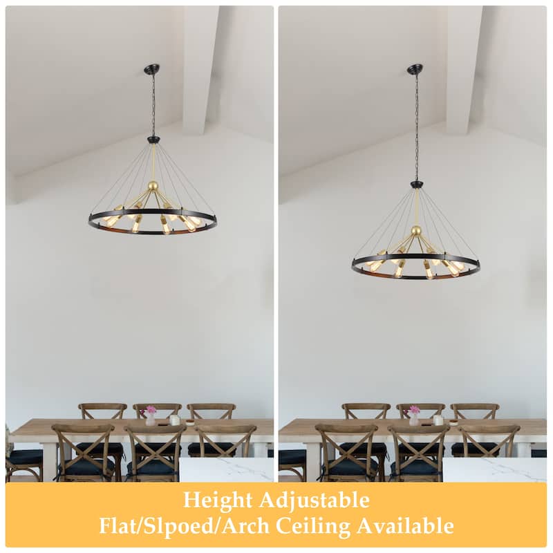 8-Light Farmhouse Wagon Wheel Chandelier with Adjustable Chain