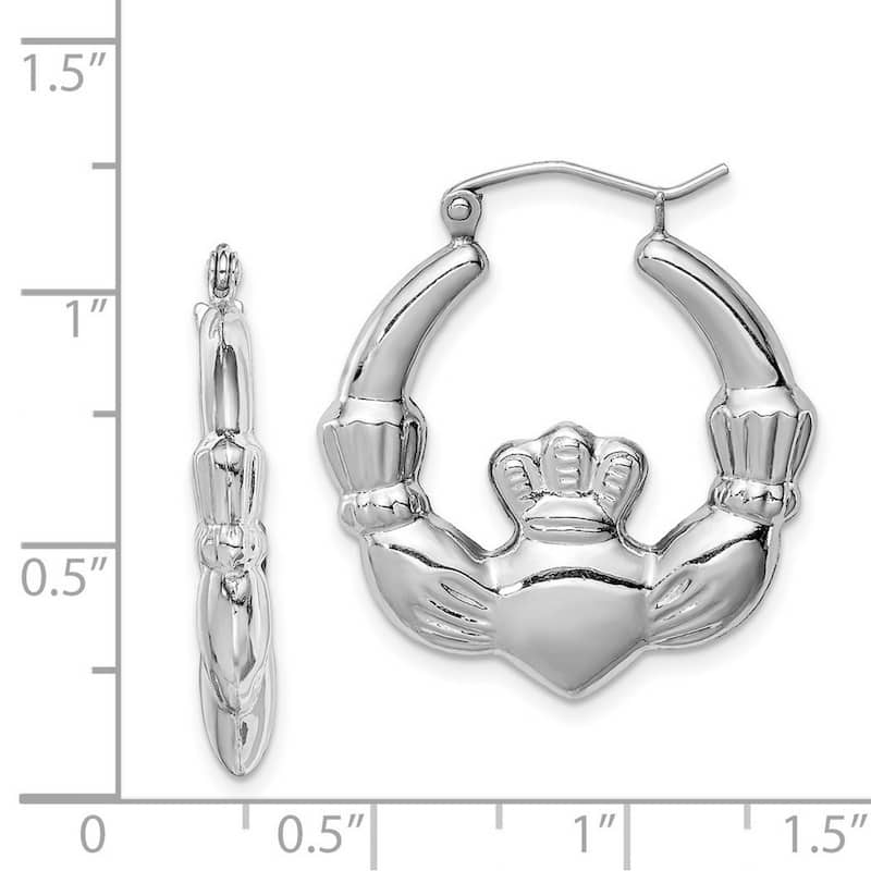 Curata 925 Sterling Silver Rhodium 25mm Irish Claddagh Celtic Hoop Earrings