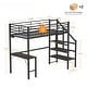 preview thumbnail 2 of 8, Twin Black Metal Loft Bed with Desk,Charging Station,LED Light,Heavy Duty,Staircase,Storage Shelves