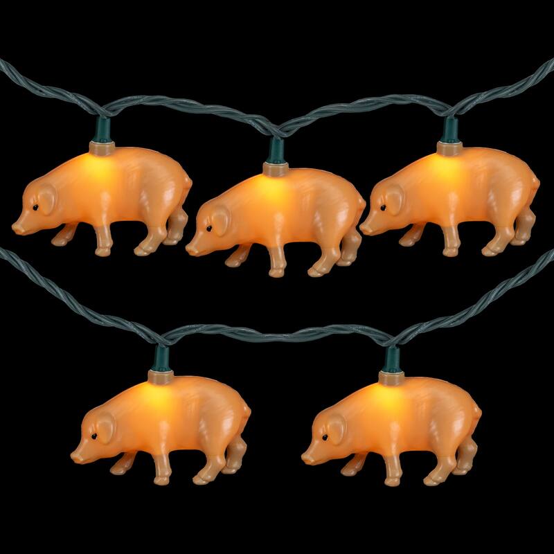 Pig Indoor Outdoor Patio Light Set - 6' Green Wire - 10ct