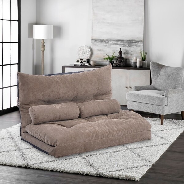 Lazy Sofa Bed in Light Brown with 2 Pillows Adjustable Sofa Bed