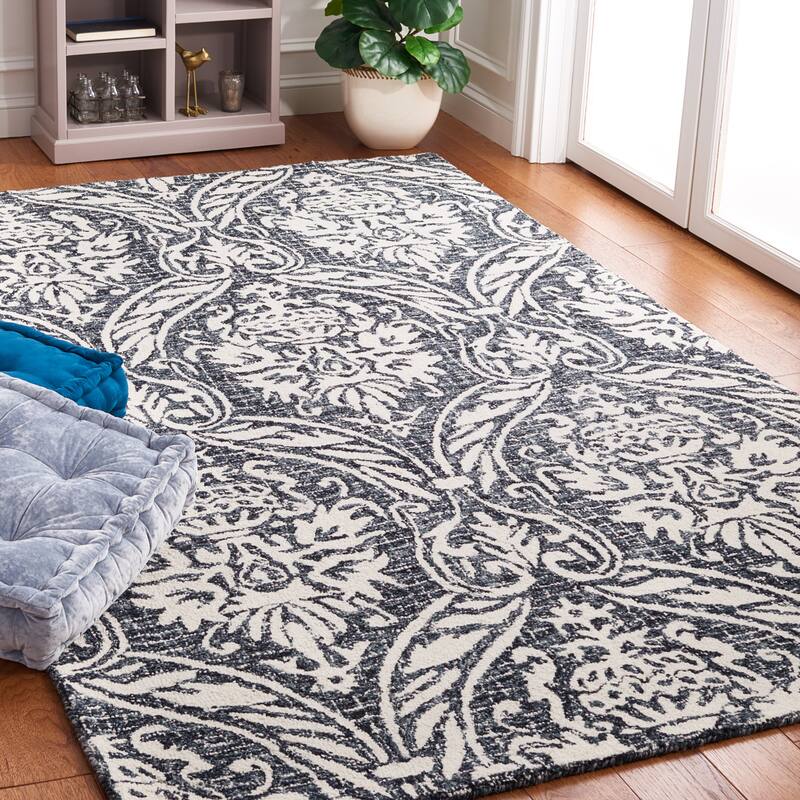 SAFAVIEH Handmade Abstract Martijke Modern Wool Rug - 6' x 9' - Ivory/Navy