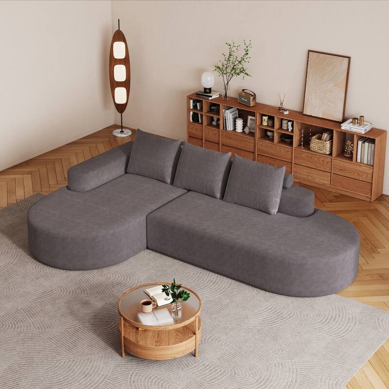 L Shaped Modular Curved Sectional Sofa, Chenille Upholstered 3 Seat Sofa, Corner Sofa with 3 Pillows for Living Room, Bedroom