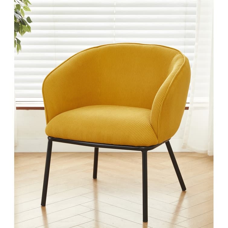Corduroy Design Luxury Elegance Modern Channel Chair with Black Metal Legs Complement the Chic - Yellow