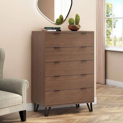Modern Walnut 5 Drawer Chest Dresser by Christopher Knight Home