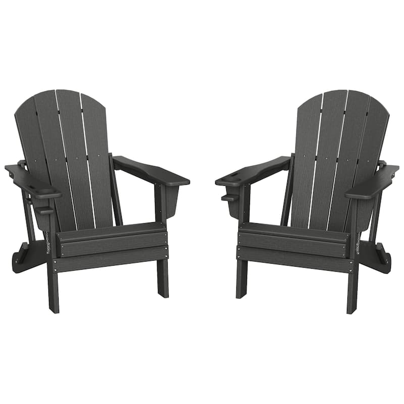 Polytrends Alvaro Outdoor Adirondack Chair with Cup Holder (Set of 2) - Gray