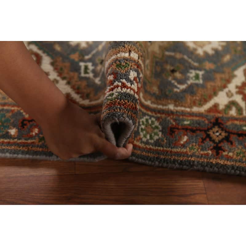 Grey Heriz-Serapi Indian Accent Rug Hand-Knotted Wool Carpet - 2'0"x 3'0"