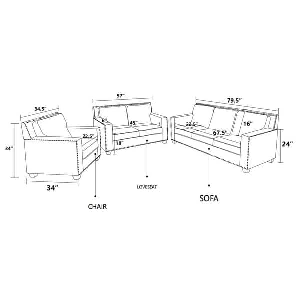 dimension image slide 1 of 4, Gliden Modern Linen Fabric Sofa with Solid Wood Frame