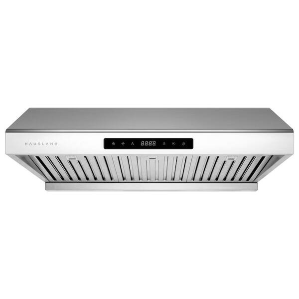 slide 1 of 10, Hauslane PS10 30" Under Cabinet Range Hood, 3 Speeds, LED, Baffle Filters, Fits 6" Round, Stainless Steel - 30