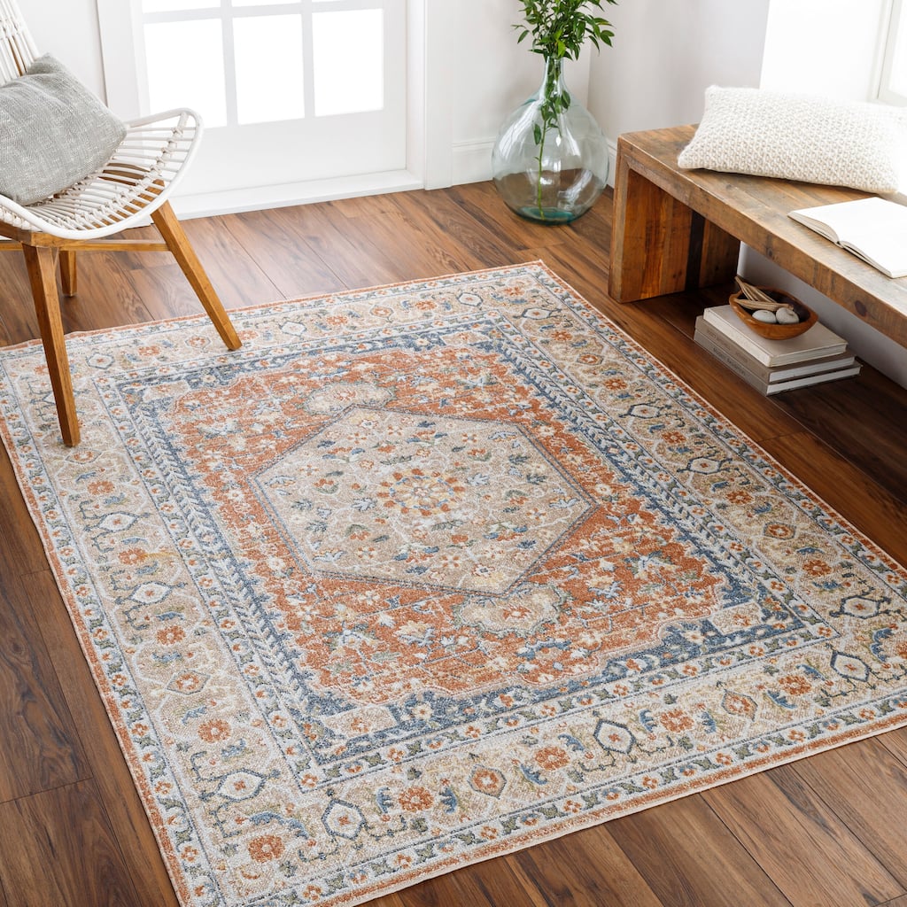 Livabliss Lillian Transitional Medallion Washable Area Rug