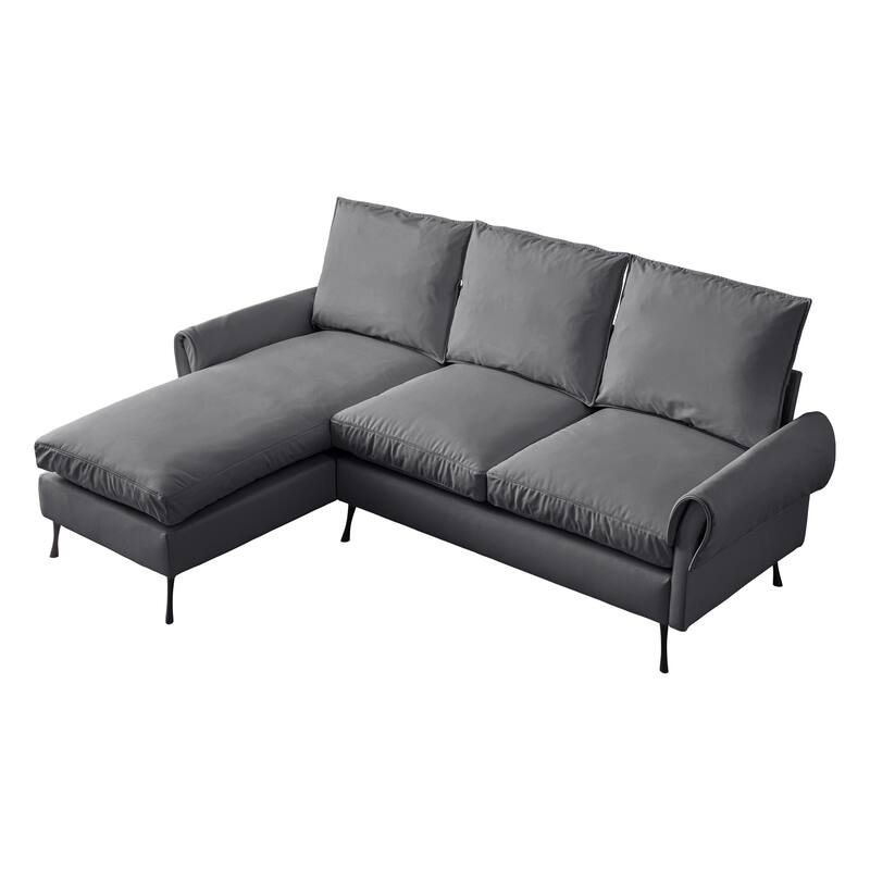 81" Modern L-Shaped Reversible Chaise Lounge Sofa in Dark Grey Technical Leather