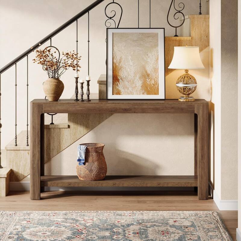 63-Inch Farmhouse Console Table with Storage for Entryway, Narrow Sofa Table Behind Couch for Living Room, Hallway, Foyer
