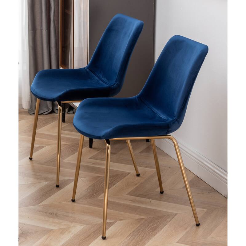 Velvet Upholstered Side Chairs with Metal Legs, Bar Table and Chair Set, Round Dining Chairs for Breakfast Nook - White Blue