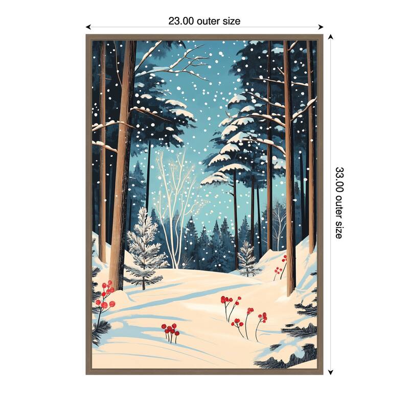 Christmas Snowy forest by Pictufy Studio Framed Canvas Wall Art Print - Sylvie Dark Gold - 23 x 33 in