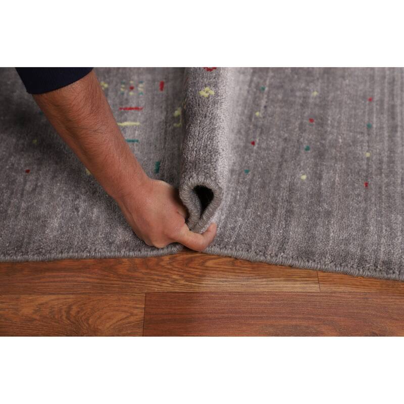 Silver Gray Tribal Gabbeh Indian Square Area Rug Handmade Silk Carpet - 7'10" X 7'10"