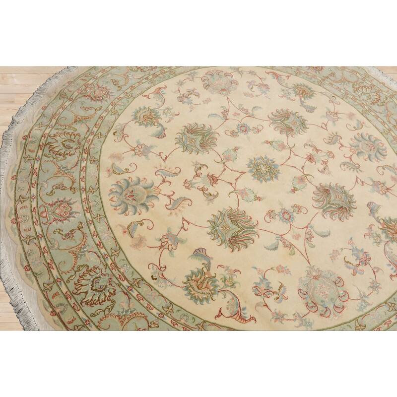 6'6''x6'6'' Hand Knotted Wool Ivory Round Traditional 300 KPSI Rug - 6' 6'' x 6' 6''-Round