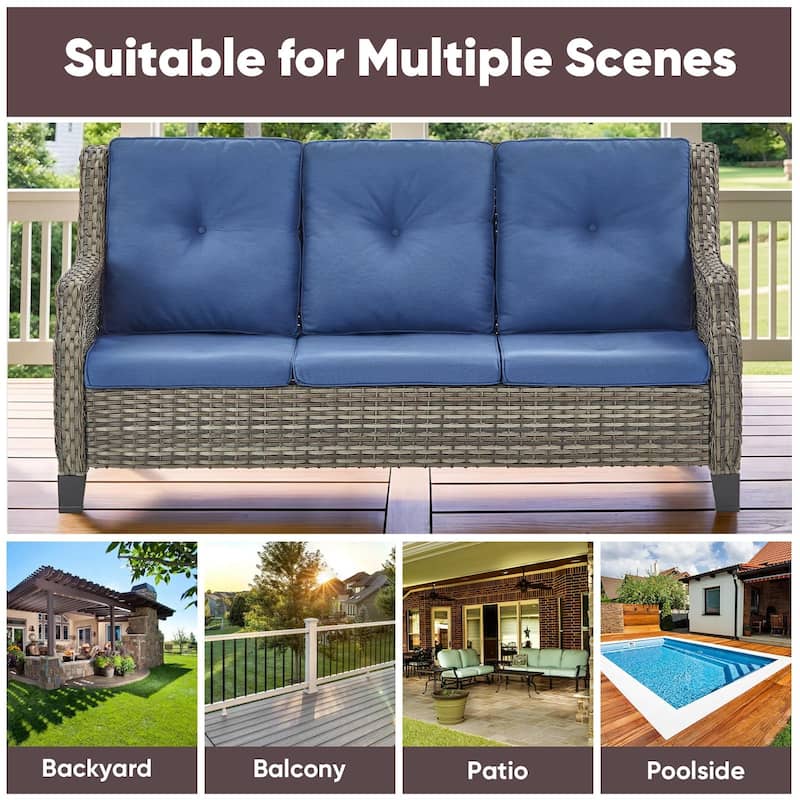 3-Seat Patio PE Wicker Couch Furniture Outdoor - Grey