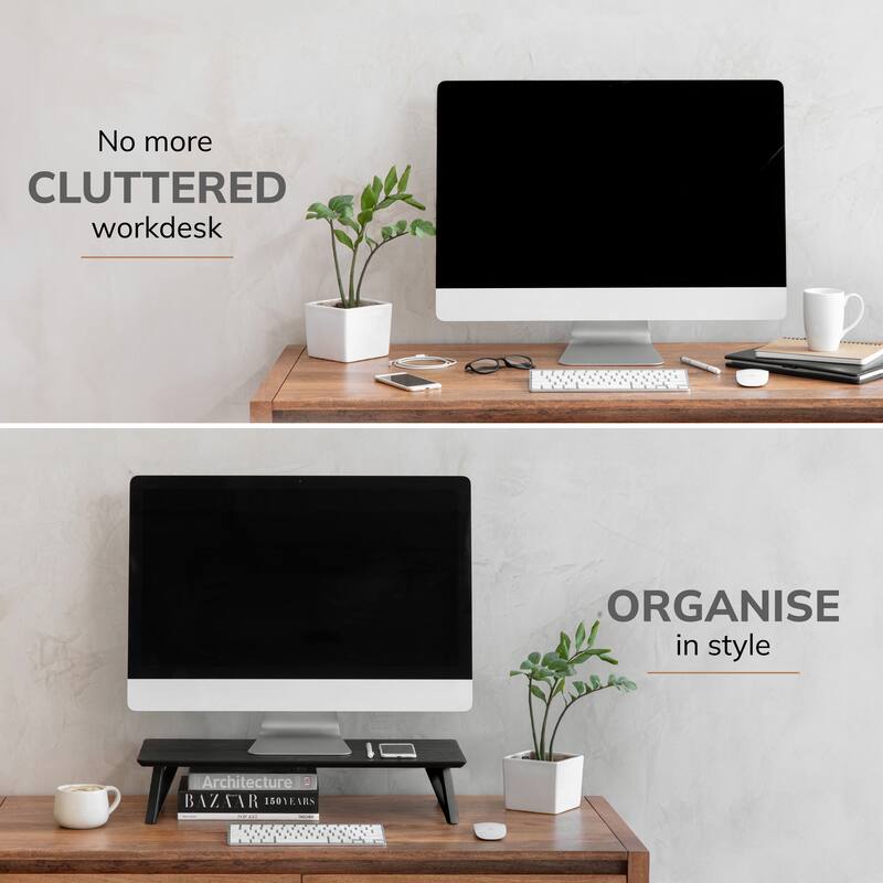 Jani Wood Monitor Stand Riser Desk - Ergonomic Design Stand, Desktop Organizer Table for Home, Office Workspace, Gaming Desk