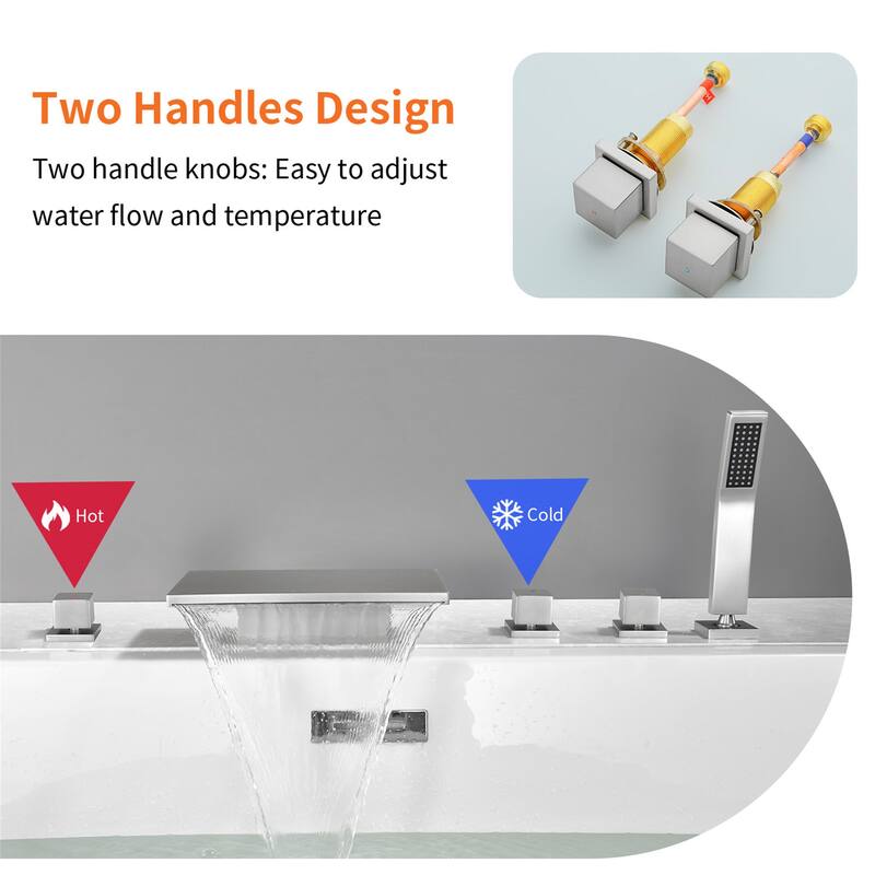 Waterfall Deck Mount Tub Faucet With Handheld Shower Brass Roman Bathtub Faucet Modern Tub Filler With Sprayer