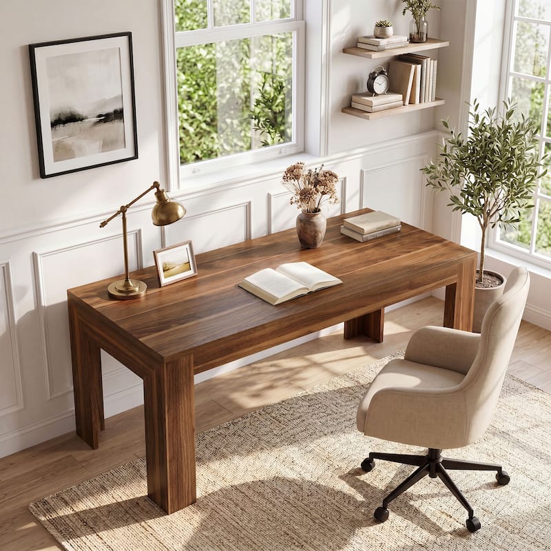 Modern Executive Desk with Large Tabletop, 63-Inch Office Desk, Computer Desk, Long Workstation for Home Office