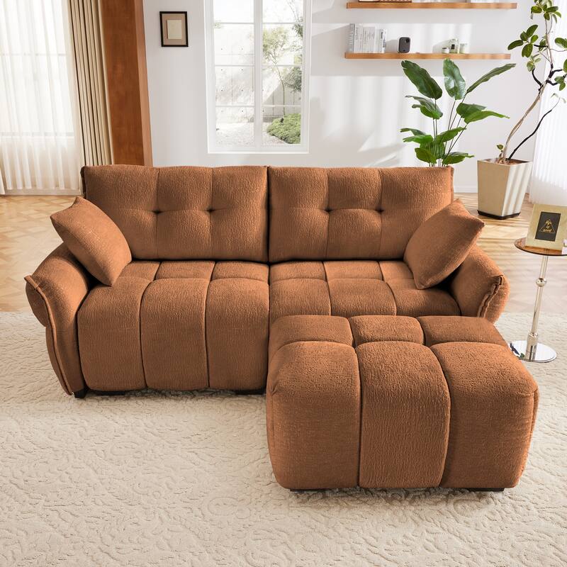 Modern 2-Seater Loveseats Sofa with 1 Ottomans & Throw Pillow