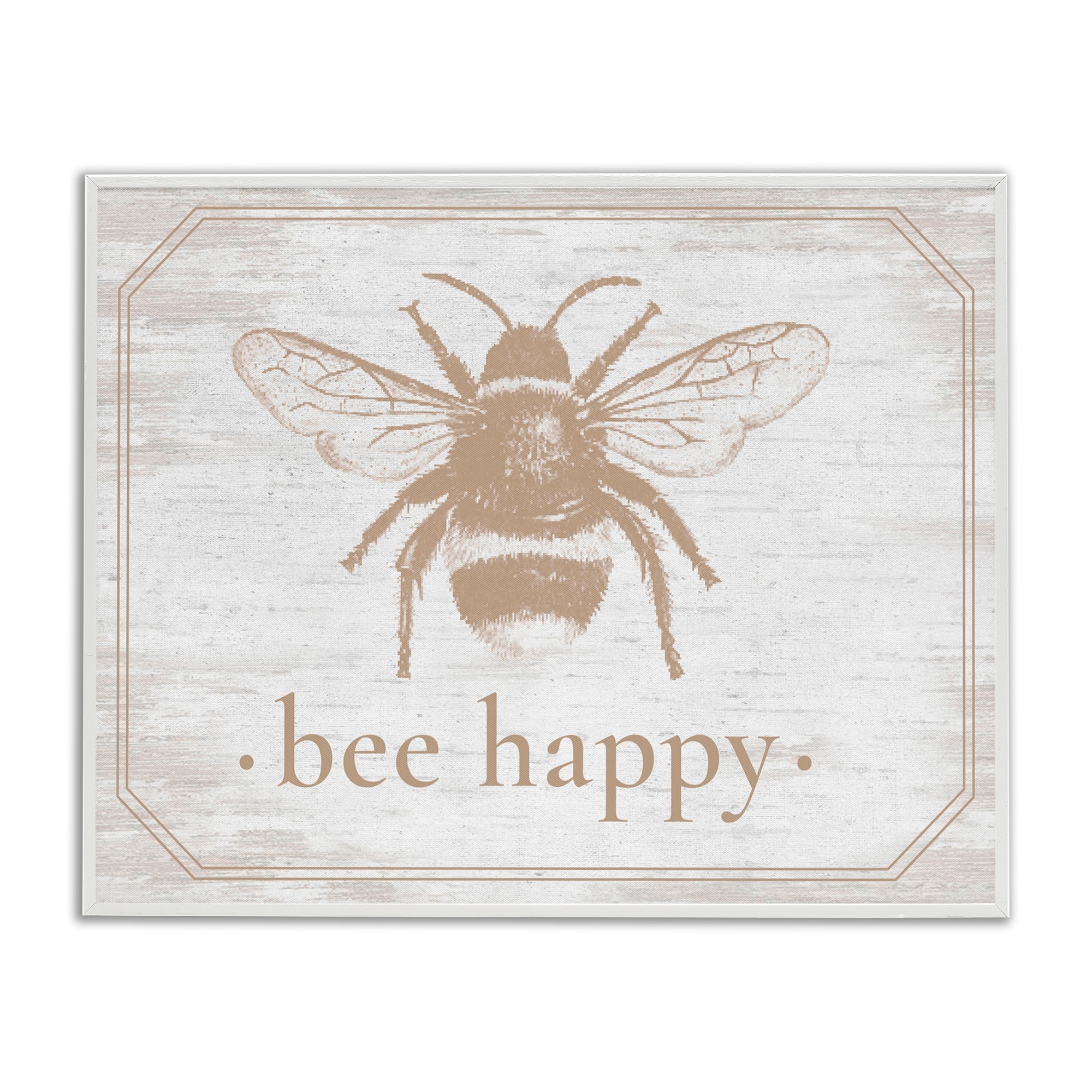 Stupell Bee Happy with Rustic Border Framed Giclee Art Design By Lettered and Lined