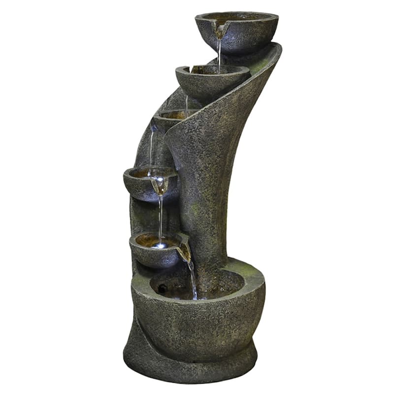 Curved Outdoor Cascading Water Fountain w/LED light