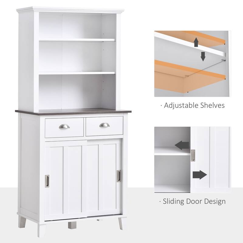HOMCOM 67" Freestanding Buffet with Hutch, Kitchen Cupboard Storage Cabinet with Sliding Doors, Drawers and Open Shelves