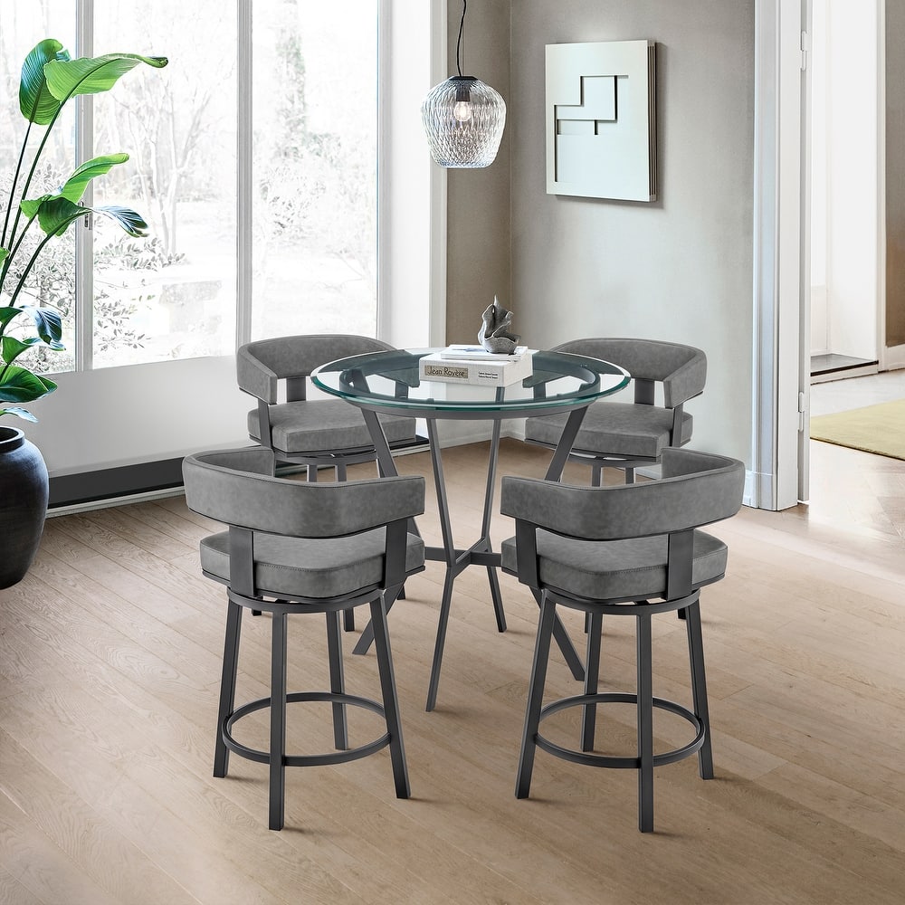 Naomi and Lorin Counter Height Dining Set in Grey Faux Leather