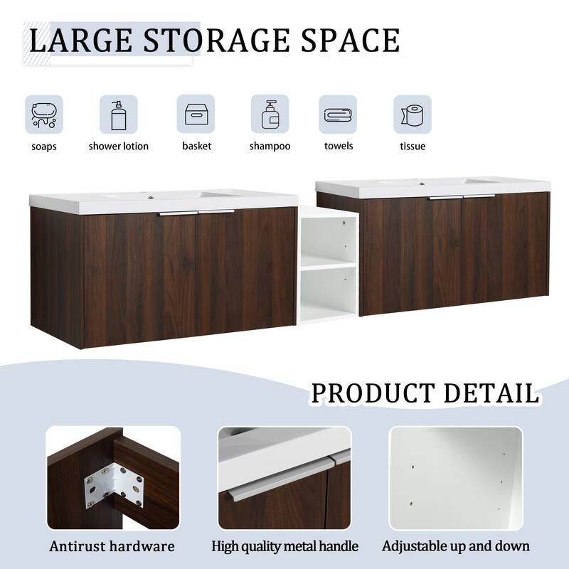 60 Inch Bathroom Vanity with Soft Close Doors, Resin Sink, Ample Storage and Matching Small Shelves (KD Packing)