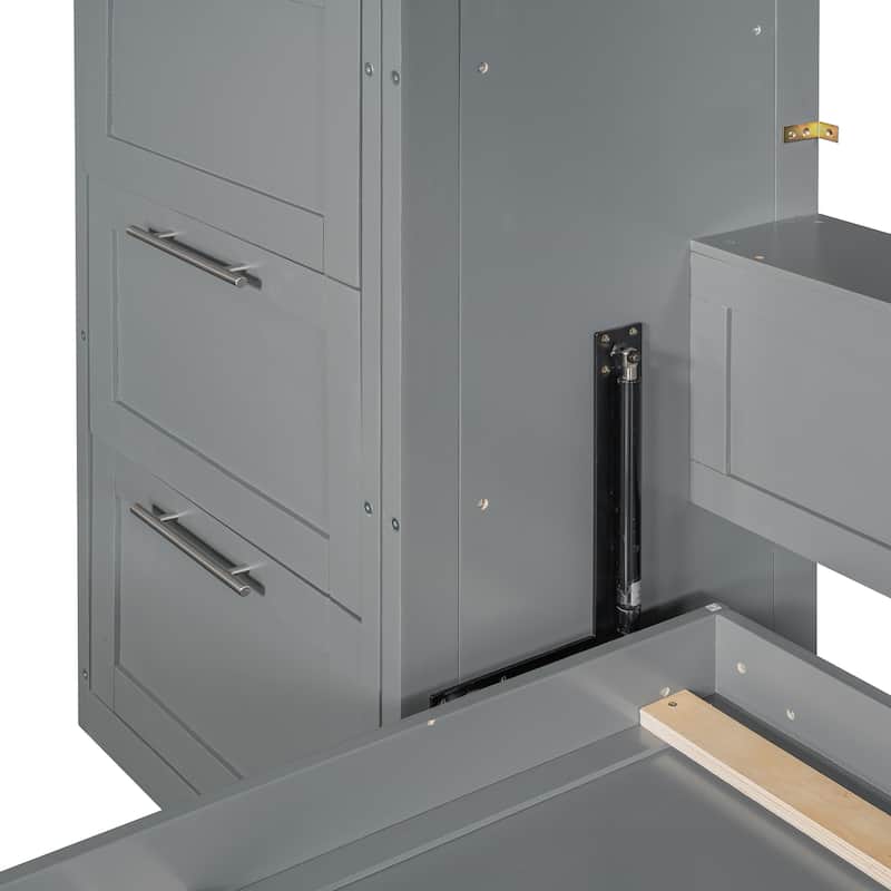 Gray Queen Murphy Bed with Closet, Drawers & Shelves