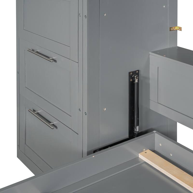 Queen Size Murphy Wall Bed with Built-In Closet, Drawers, and Shelves, Space-Saving Design
