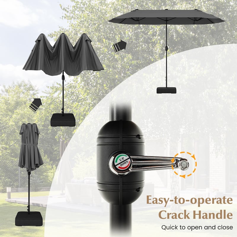 Gymax 13FT Double-sided Patio Umbrella w/ Crank Handle Umbrella Base