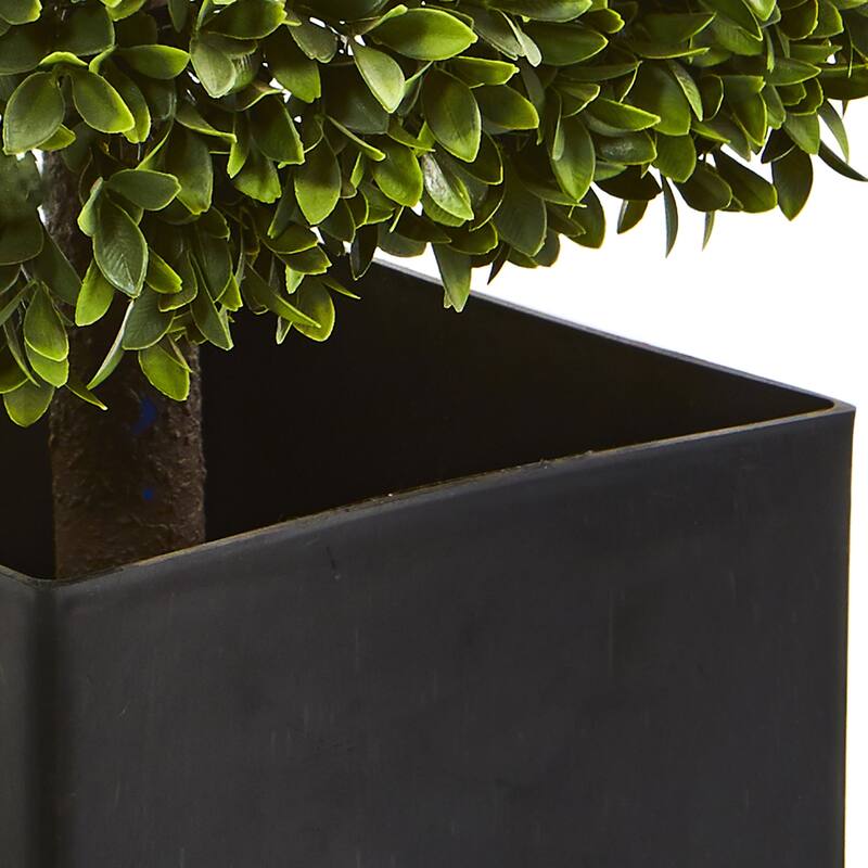 Artificial Plant 27 Inch Indoor Outdoor Decor Black Planter Mid Century Modern - Green