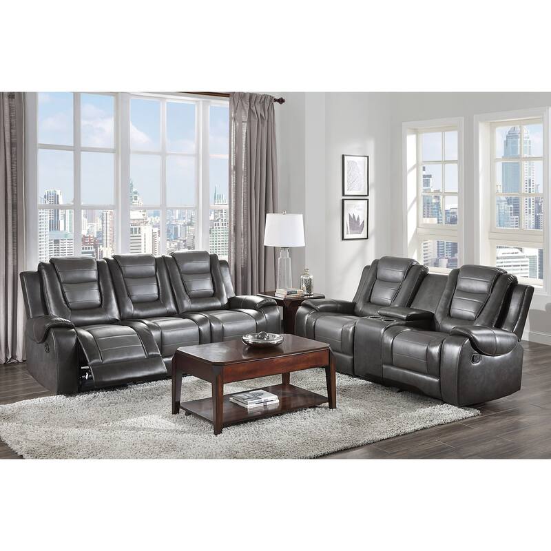 Grete Light Dark Gray Premium Faux Leather Reclining Sofa