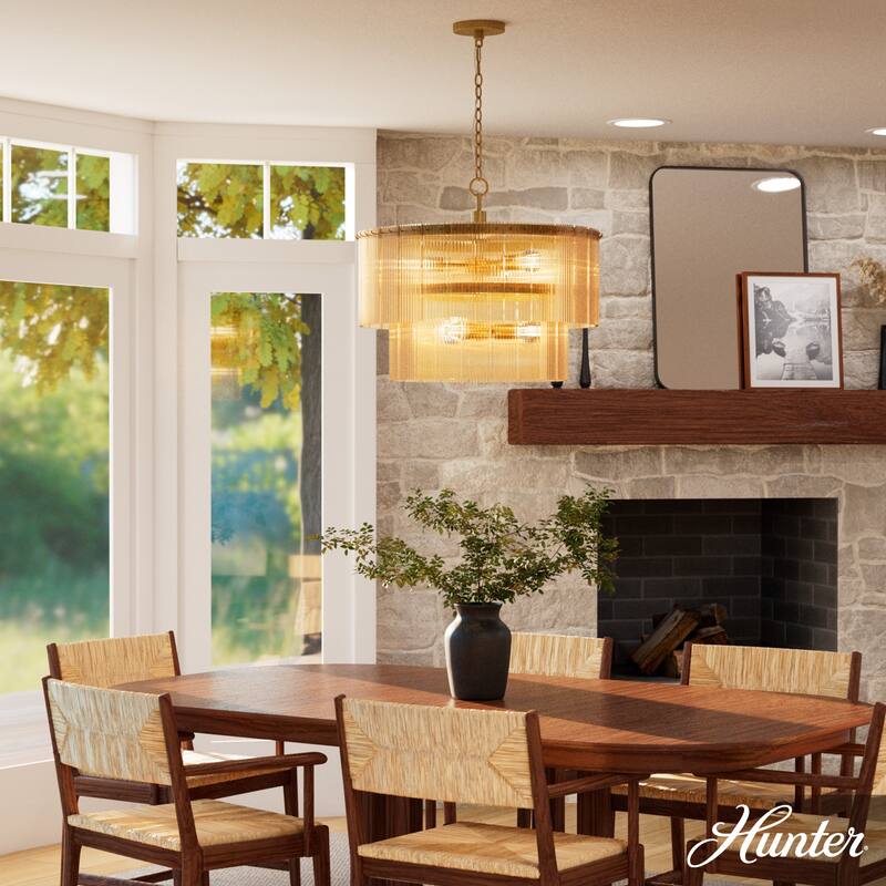 Hunter + Jasmine Roth Ontario Ribbed Glass Pendant Chandelier - Foyer, Dining Room, Kitchen Table or Island - Transitional, Glam