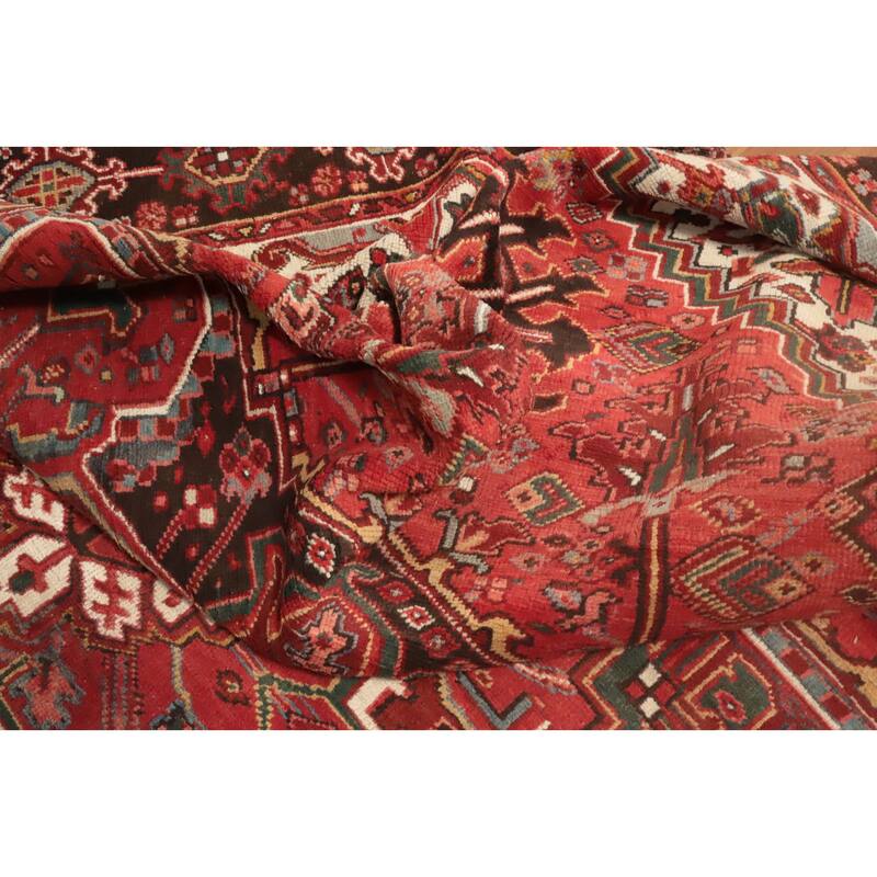 Hand Knotted Oriental 100% Wool Carpet Traditional Medallion Red Heriz Area Rug - 11' 5'' X 8' 7''