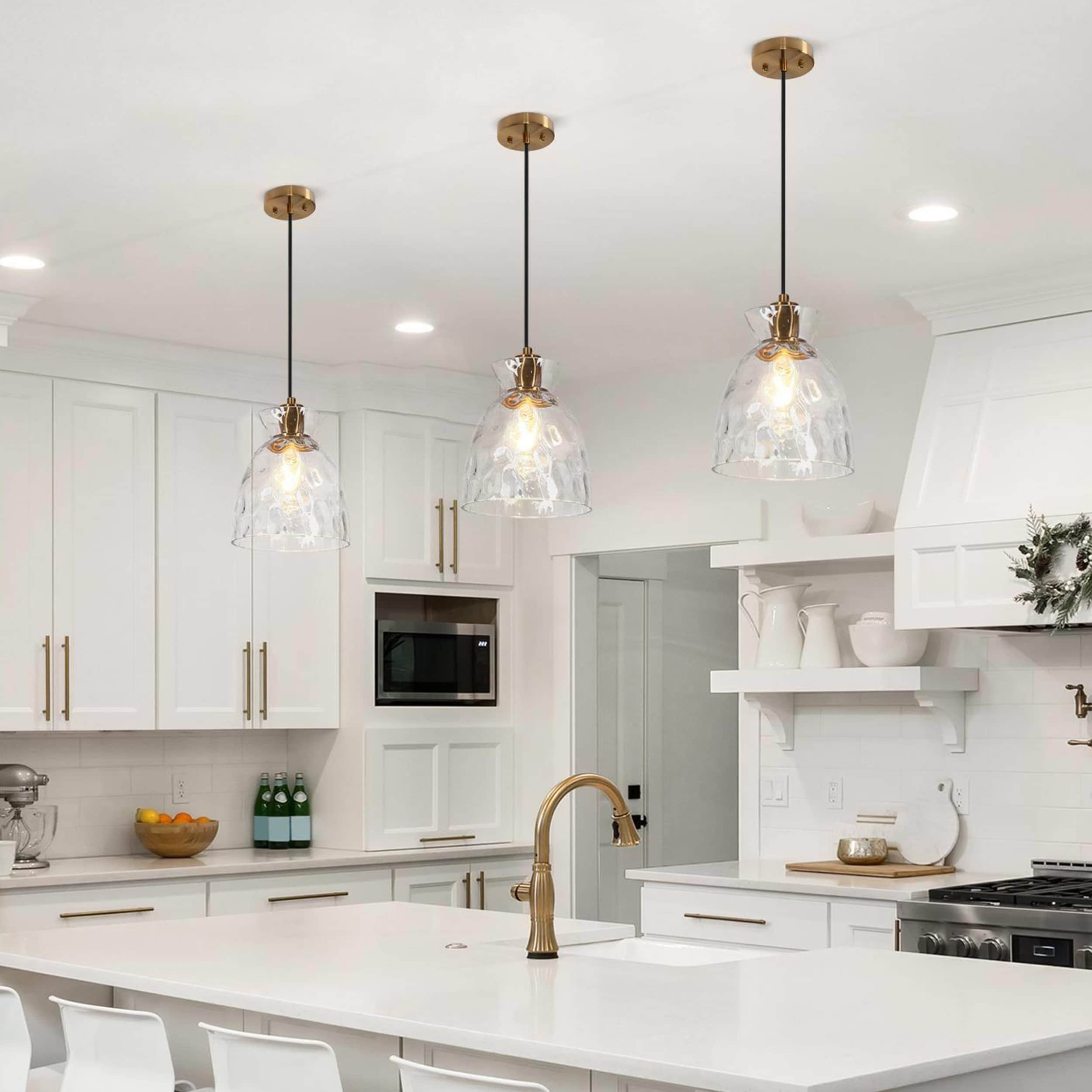 Elisie Mid century Modern Pendant Light 1 Light Waterfall Glass Hammered Dome Kitchen Island Lighting Dining Room